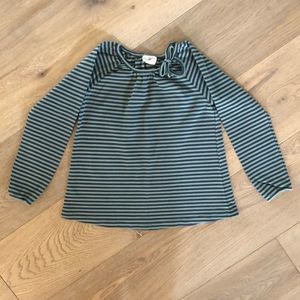 Olive Juice Blue Striped Long Sleeve Cotton Shirt w/ Bow, Girls M